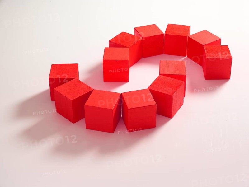 12 red wooden cubes against a white background