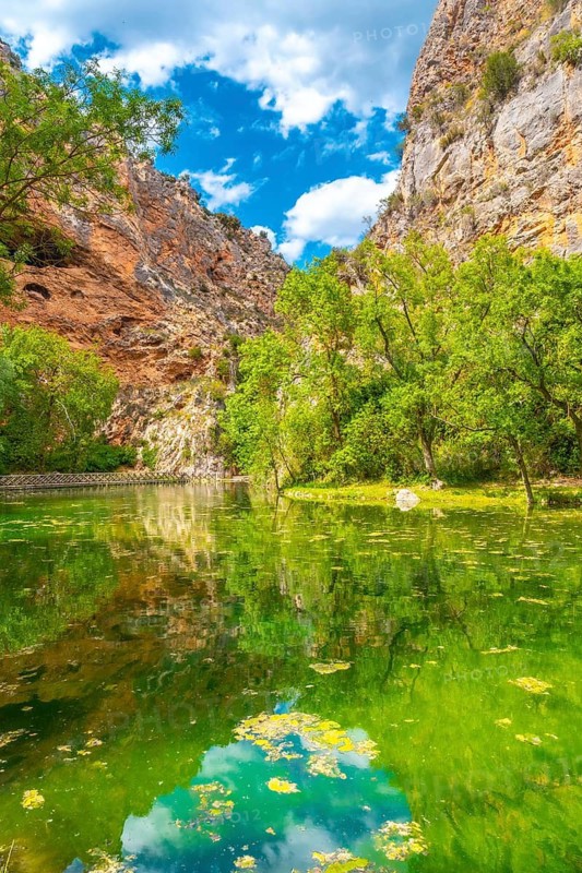 Beautiful reflections in the Mirror Lake in the Natural Park of the Monastery of Piedra, Aragon