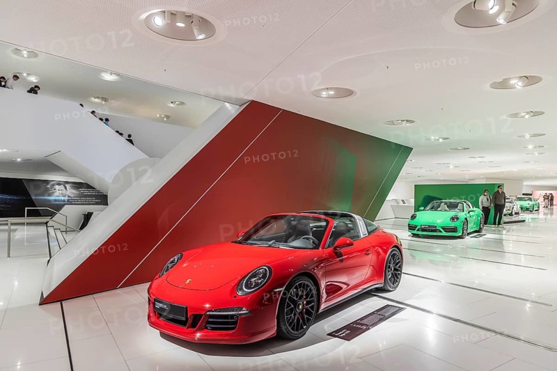 Porsche Museum Stuttgart-Zuffenhausen. Porsche 911 Targa 4 GTS from 20215. The automotive museum of Dr. Ing. h.c. F. Porsche AG shows racing cars and iconic cars from automotive history. interior view. Stuttgart, Baden-Württemberg, Germany