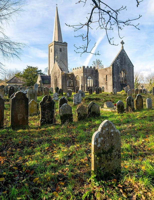 Ruins of Holy Trinity church, Buckfastleigh, north Devon, England, UK destroyed by fire in 1992