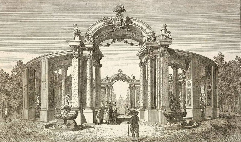 The round colonade in the main avenue between Sanssoucy, Sanssouci and the new royal palace, around 1850, Germany, authentic, digitally restored reproduction from a 19th-century model, exact date of depiction unknown, historical