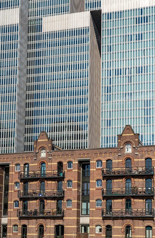The skyline of Rotterdam, on the Nieuwe Maas, skyscrapers at the Kop van Zuid district, Netherlands, Rijnhaven