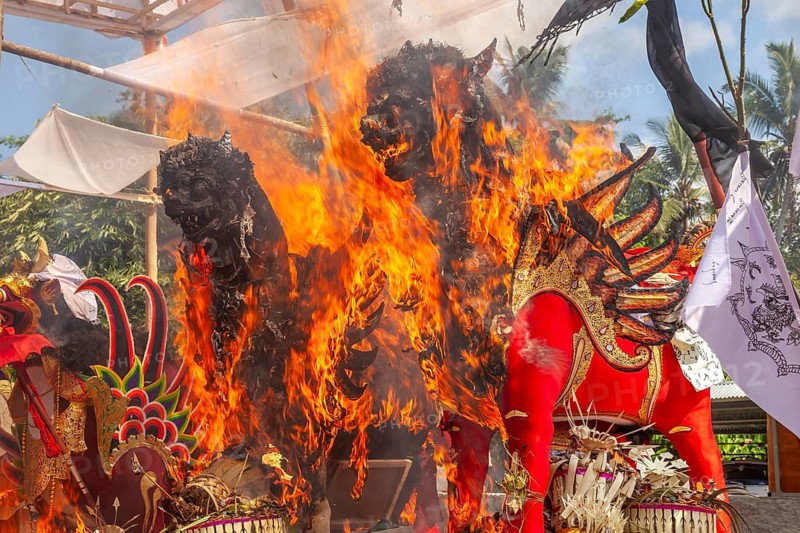 Wadah, the vehicle, the sacred magnificent animal, is the transport vehicle to transport the soul of the deceased to the spirit realm, Ngabe ceremony, Ubud, Bali, Indonesia