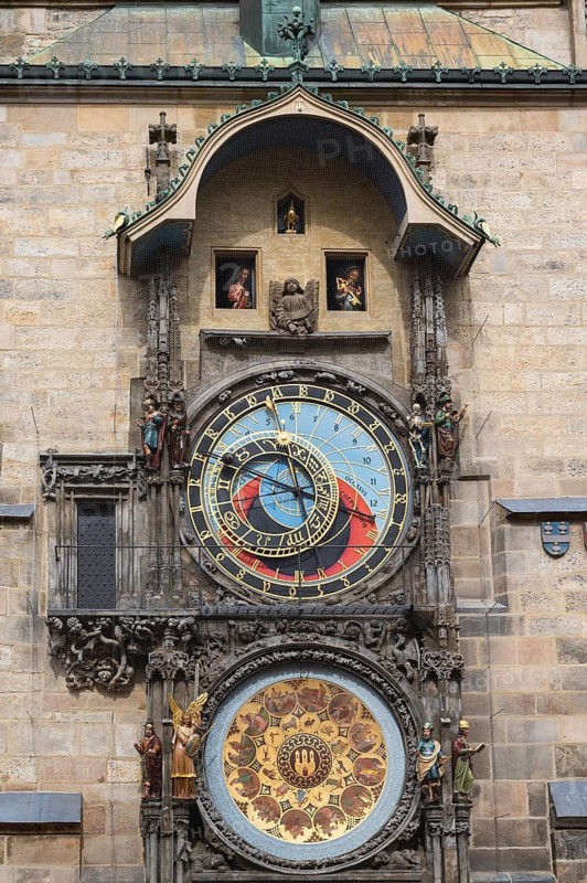 PRAGUE, CZECHIA - MARCH 25, 2023: astronomical clock on the wall of Old Town Hall.