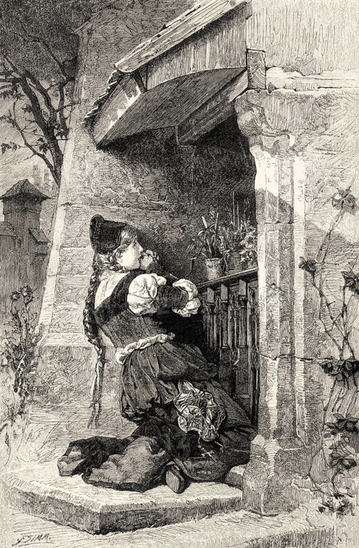 Gretchen calls Our Lady of Sorrows to help her, first part of the tragic play Faust by Johann Wolfgang von Goethe