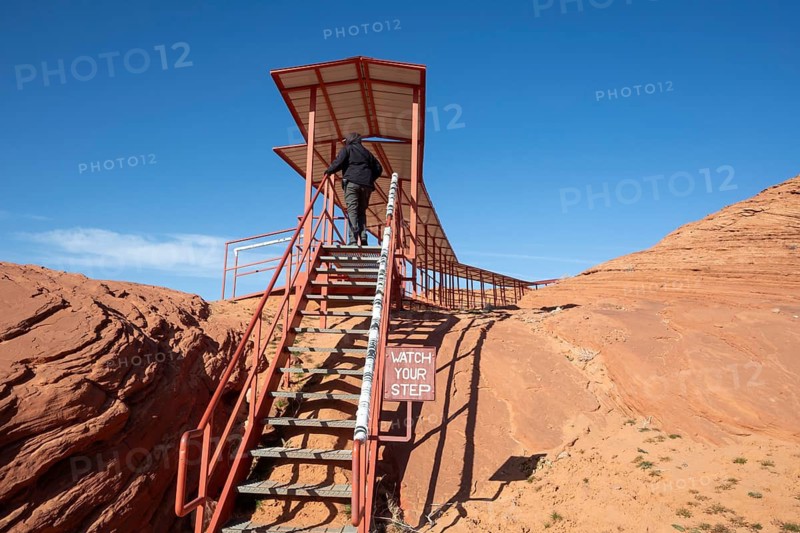 Page, Arizona - After touring Upper Antelope Canyon, visitors take a covered walkway to return to their starting point. Upper Antelope Canyon is one of several scenic slot canyons on the Navajo Nation