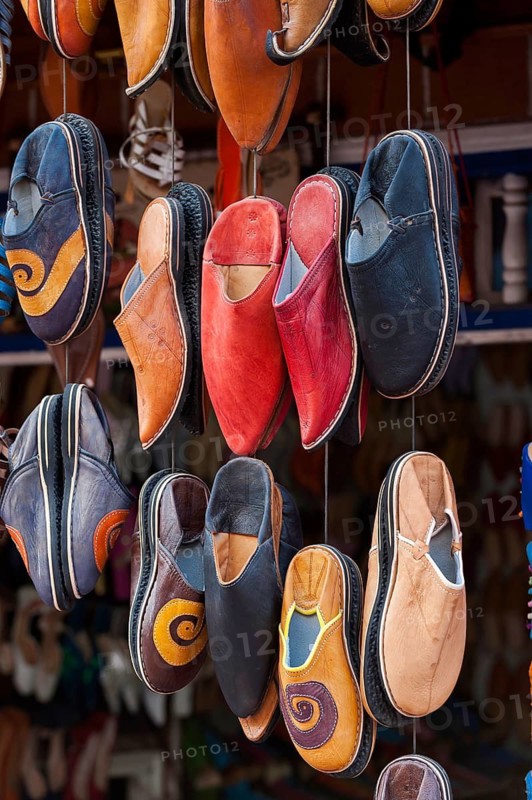 Babouche leather shoes, shoes, clothing, orient, oriental, souvenir, handicraft, medina, handmade, handwork, cobbler, slipper, souk, Islam, leather, culture, market in Morocco