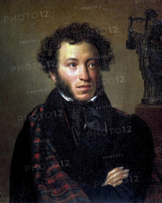 Alexander Pushkin, 1827, oil on canvas. Orest Adamovich Kiprensky (1782-1836), Russian painter. Pushkin (1799-1837), poet, novelist and playwright. Portrait Head and Shoulders Russian Romantic Literature