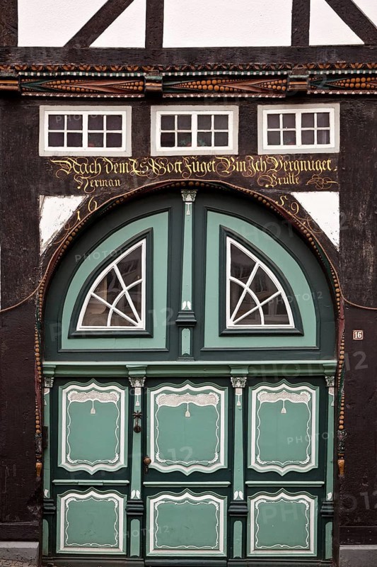 Beautiful door on a half-timbered house in the historic town centre of Lippstadt, North Rhine-Westphalia, Germany