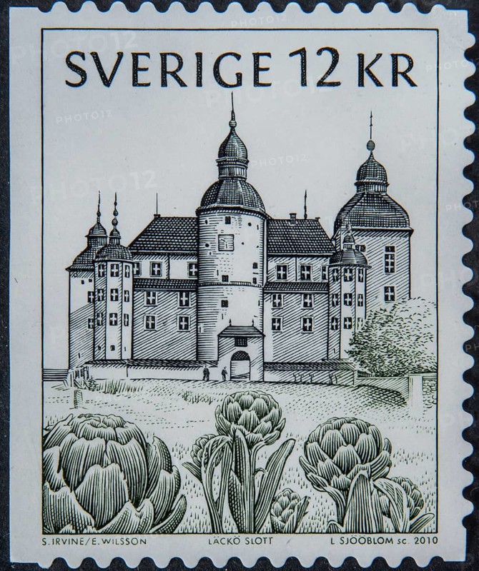 Läckö Castle, founded in 1298, on Kollandsö in Lake Vänern is one of Sweden's best-preserved historical buildings. Over the centuries, the castle has been both a fortress, a bishop's residence and a stately noble seat. Image on Swedish stamp
