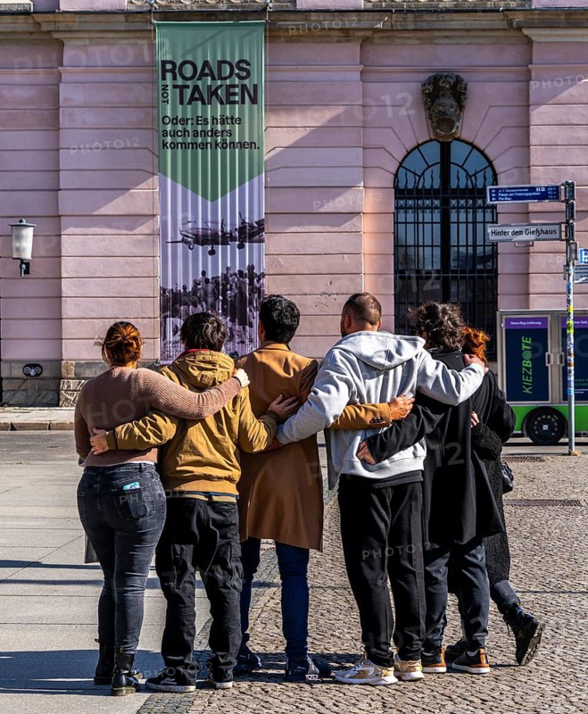 Tourists taking a group selfie, Berlin