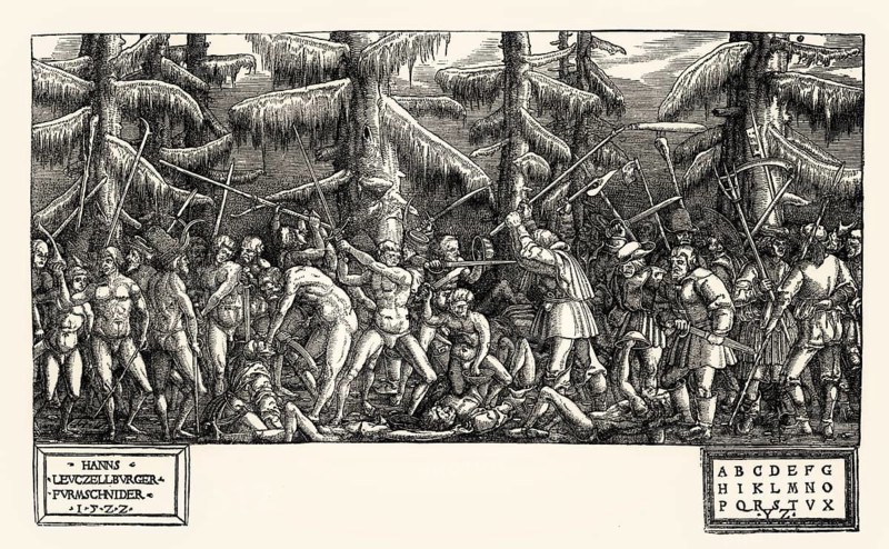 The Battle of Naked Men and Peasants, 16th century, by Hans Lützelburger, facsimile of the 19th century