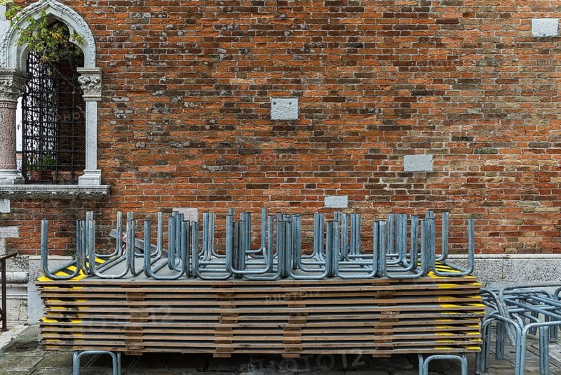 Stacked bridge construction, ready for flooding, Venice, Veneto, Italy