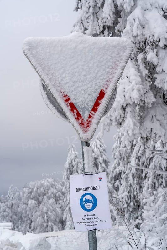 Winter in Sauerland, Hochsauerlandkreis, at Kahler Asten, near Winterberg, few tourists, visitors, during the lockdown in January 2021, North Rhine-Westphalia, Germany