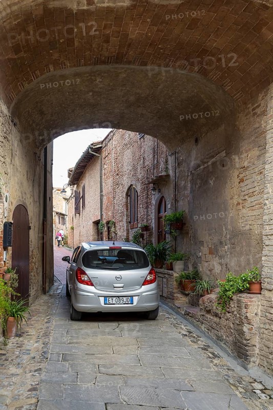Small scale in the medieval old town centre of Certaldo, Tuscany, Italy