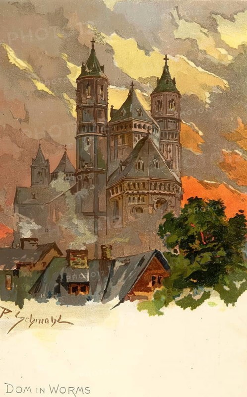 Historical postcard, picture postcard, cathedral in Worms, Rhineland-Palatinate, Germany, digitally enhanced reproduction of an original from around 1900, picture postcard
