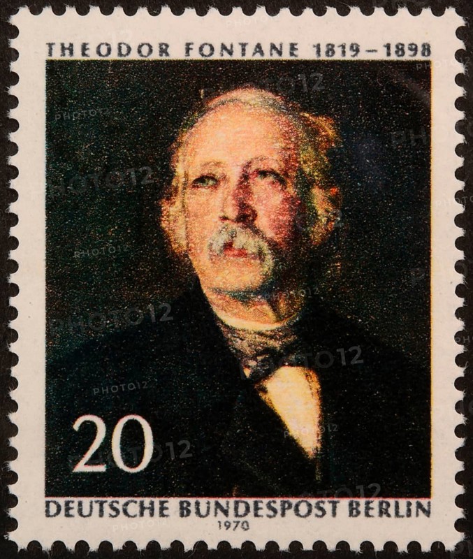 Theodor Fontane (1819-1898) a German novelist and poet. Portrait on a German stamp