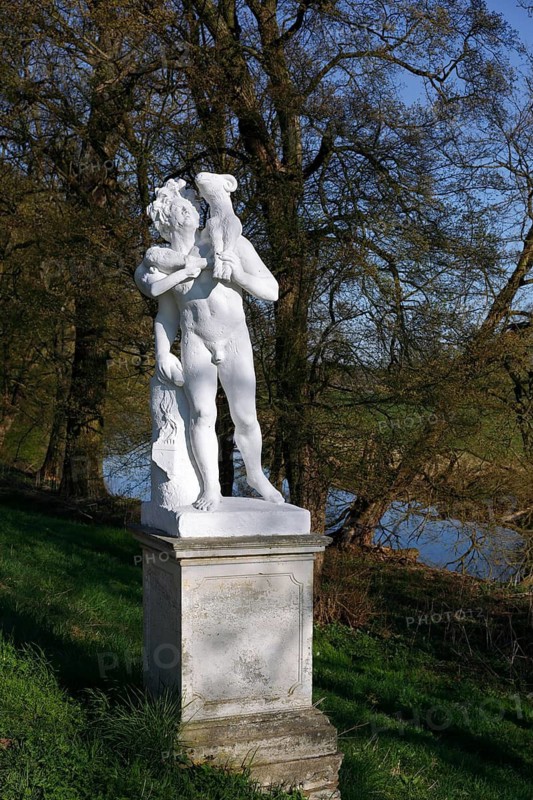 Statue of a faun in Sieglitz Park, Dessau-Wörlitz Garden Realm, Middle Elbe Biosphere Reserve, Saxony-Anhalt, Germany