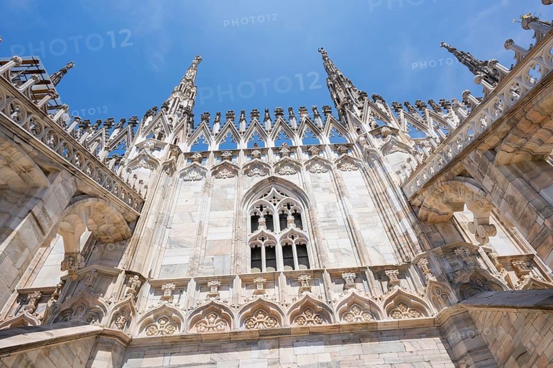 Details of the Milan Cathedral on a sunny day, Milan, Italy