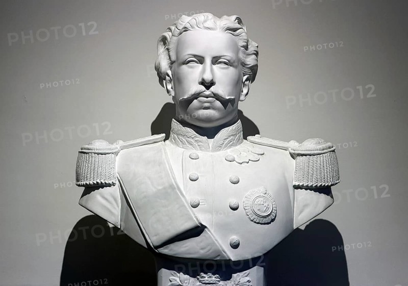 19th century plaster bust of French general Pierre-André-Hercule Berlier with uniform and epaulettes, Palácio da Bolsa, Porto, Portugal