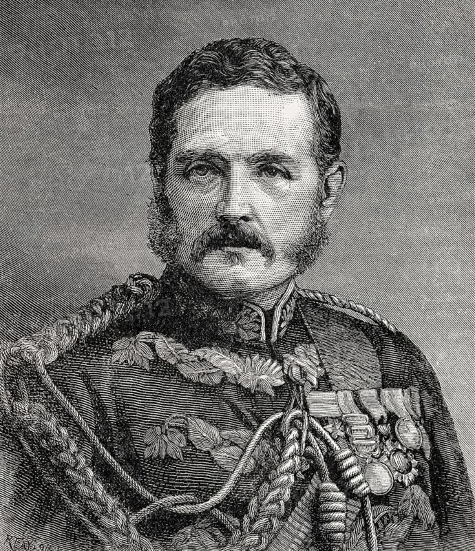 Major General William Earle, 1833 – 1885, a British Army officer, From British Battles on Land and Sea, by James Grant