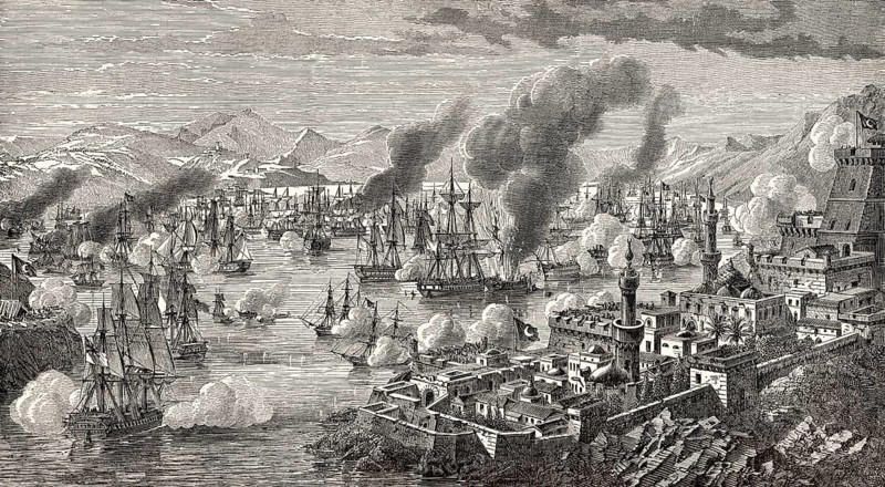 The Battle of Navarino on 20 October 1827, during the Greek War of Independence