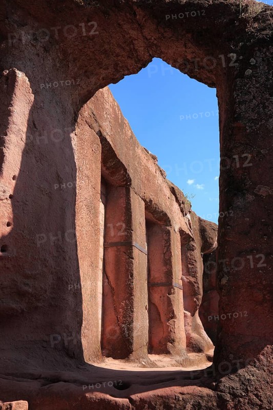 Lalibela, near the eastern group of rock-hewn churches, parts of the Bete Marqureos, Merkurios Church, Ethiopia