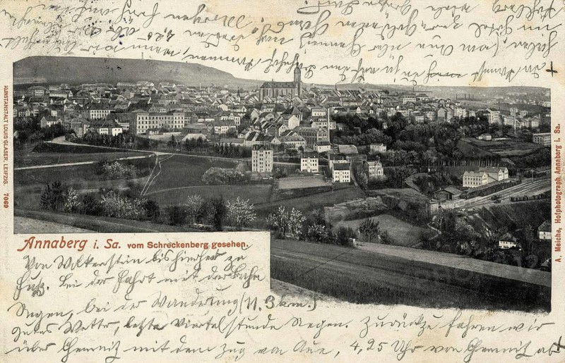 Annaberg in Saxony, town in the Ore Mountains, Erzgebirgskreis, Saxony, postcard, view around 1900 - 1910, historical, digital reproduction of a historical postcard, authentic, public domain, from that time, exact date unknown