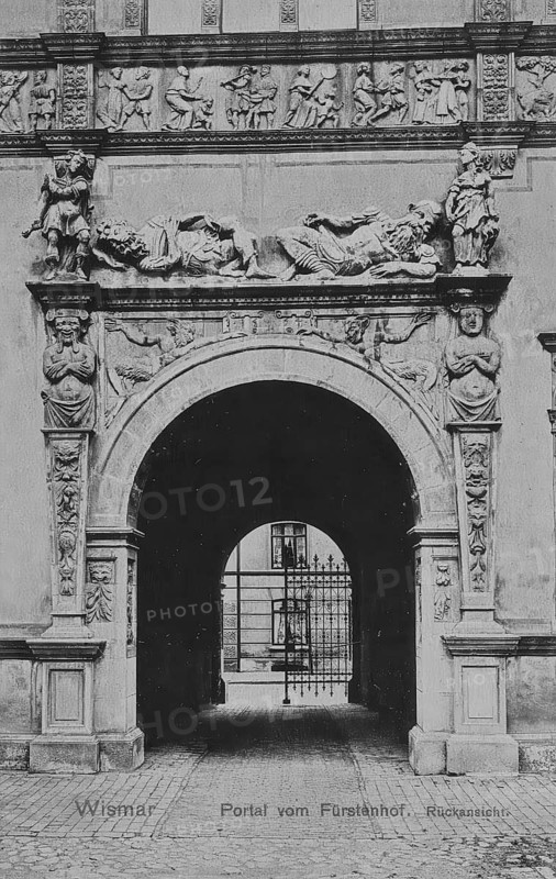 Historical postcard, picture postcard, portal of the Fürstenhof in Wismar, Mecklenburg-Vorpommern, Germany, digitally enhanced reproduction of an original from around 1900, picture postcard