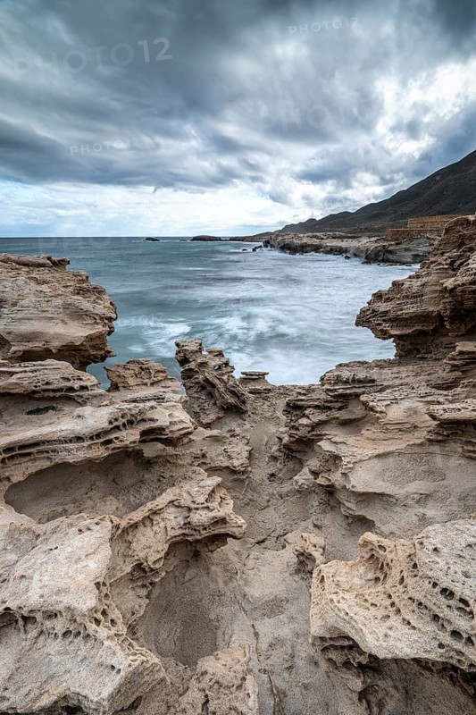 Playa Los Escullos, Cabo de Gata, Los Escullos, Playa del Arco, El Arco beach, Cabo de Gata-Nijar Natural Park, Almeria, Andalusia, Spain