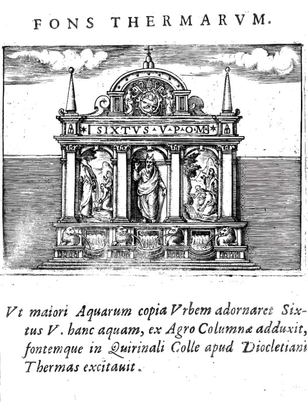 Fontana di Therme, Fountain, Rome, Italy, Historical, digitally enhanced reproduction from Grandezze della citta di Roma antiche et moderne by Jacomo Crulli de Marcucci, from the year 1630