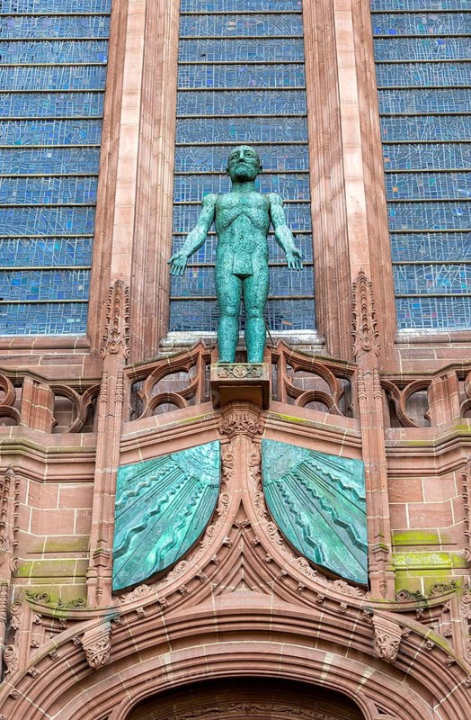'Welcoming Christ' sculpture by Elizabeth Frink, Anglican Cathedral Church of Christ in Liverpool, Liverpool cathedral, Liverpool, England, UK