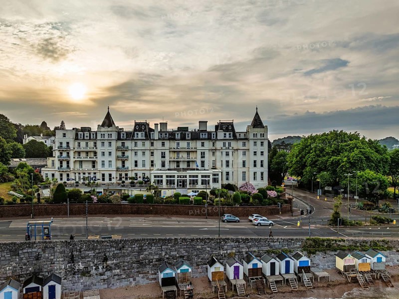 The Grand Hotel in Torquay from a drone, English Riviera, Torbay, Devon, England, United Kingdom