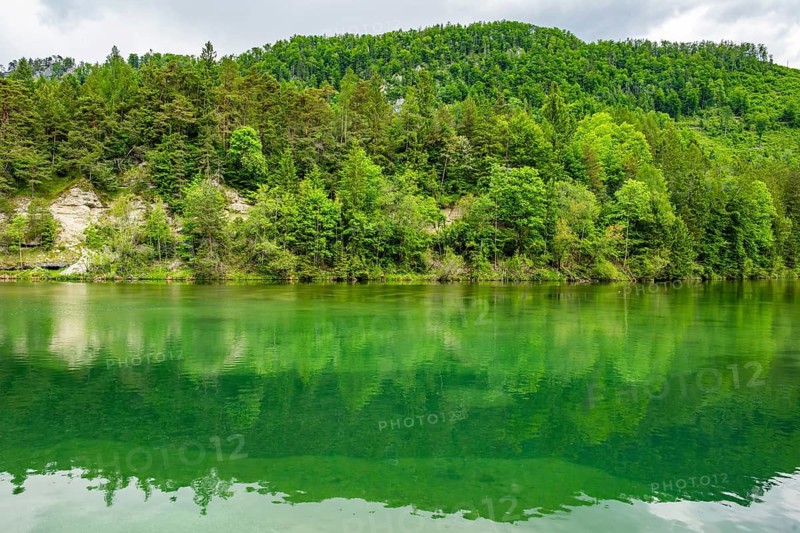 Landscape of Lake Elisabethsee on a rainy day in spring, Austria