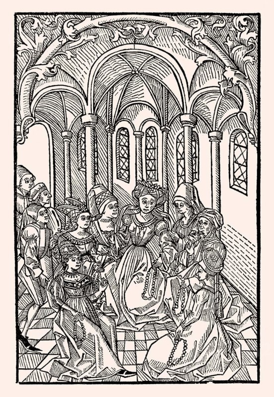 Page from „Hundert neuen Fabelen oder Historien so die gesaget seind worden zu einer pestilenczischen Zeiten“, by Giovanni Boccaccio, created by Anton Sorg, 1490