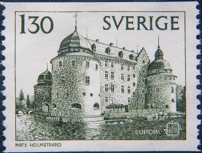 Örebro Castle was built in the 14th century and has served as a parliament building, prison and residence in Närke County, Sweden, Scandinavia. Image on Swedish postage stamp