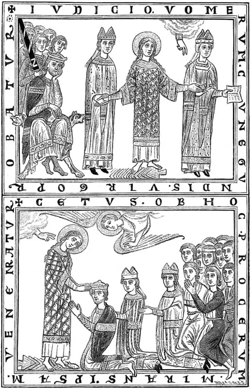 Trial by ordeal, the innocence of the Saint Cunigunde of Luxembourg was determined, facsimile, 12th century