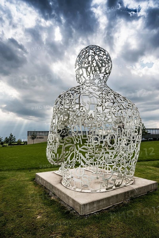 Würth Museum 2, sculpture We by Jaume Plensa, typography, letters, signs, Gaisbach, Künzelsau, Baden-Württemberg, Germany