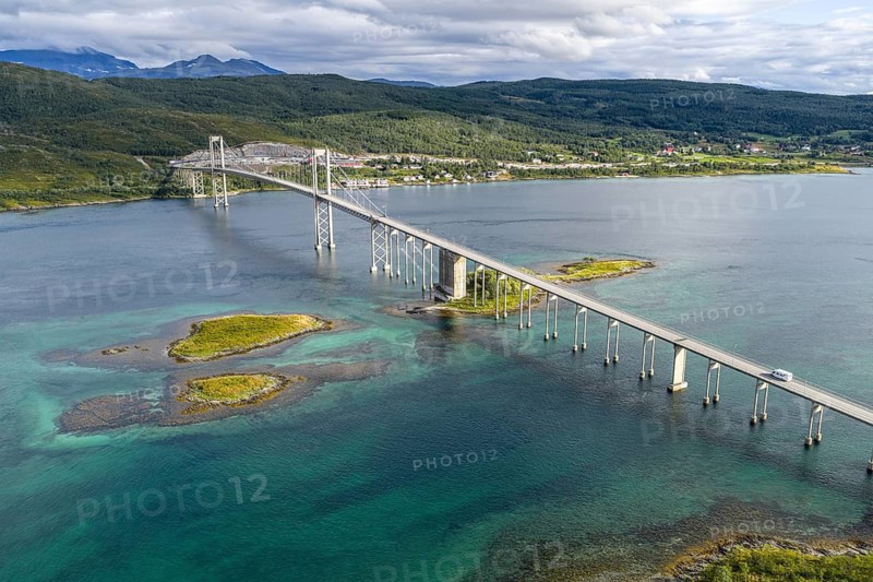 Aerial view of Tjeldsundbrua bridge south of Harstad, Norway