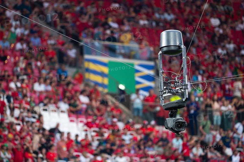 Spidercam hangs on the rops at the stadium