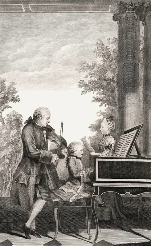 Leopold Mozart and his children Maria Anna Nannerl and Wolfgang Amadeus giving a Concert in Paris