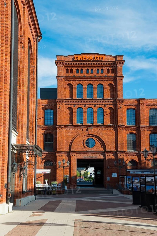 Entrance to a large brick building with high windows, Cinema City, Manufaktura, Lódz, Lodz, Lodz, Poland