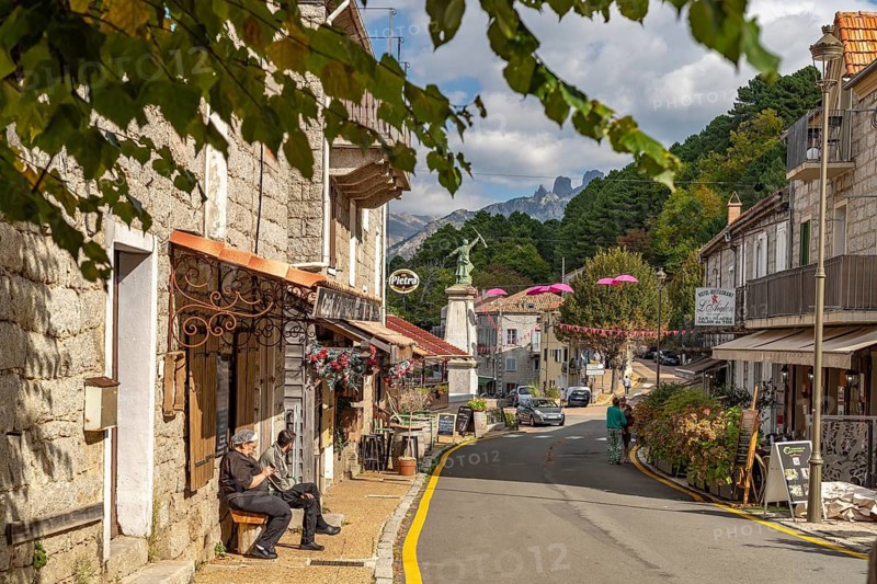 On the main street in Zonza, Corsica, France