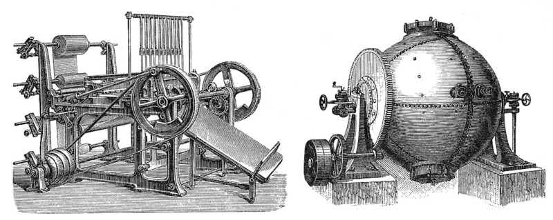 Historical illustration, papermaking machines, 1896, historische Zeichnung, Produktionsmaschine zur Herstellung von Papier, 1896