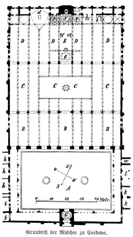 Floor plan of the mosque of Córdoba, Mezquita de Córdoba, Andalusia, Spain, historical illustration 1880