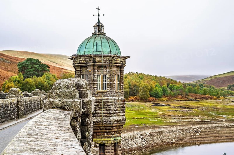 Autumn colors over Craig Goch Dam, Elan Valley Reservoirs, Elan Valley, Rhayader, Powys, Wales, UK
