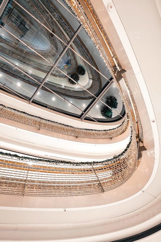 Interior view of a modern staircase with decorative lighting, Königsbau Passage, Stuttgart, Germany