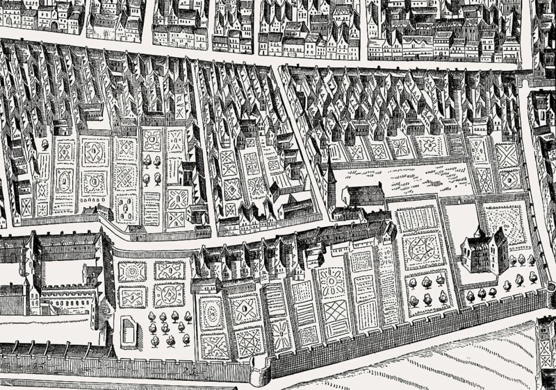 The Cowgate, from the Port to College Wynd, Edinburgh, Scotland, by James Gordon of Rothiemay, 17th century