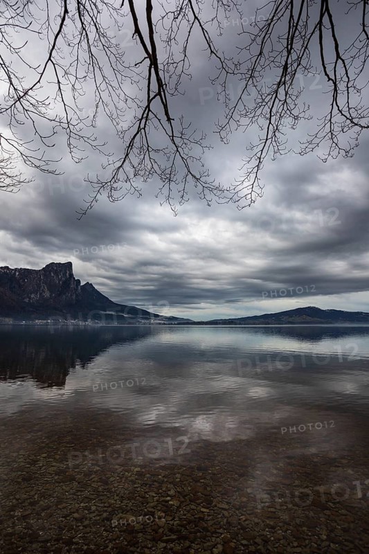 Gloomy clouds in autumn at Lake Mondsee, Salzkammergut, Upper Austria, Austria