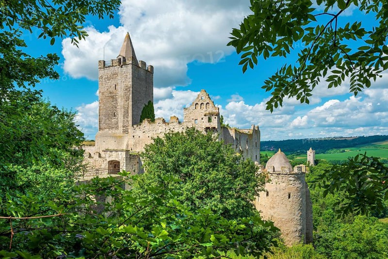 The ruins of Rudelsburg Castle in the Saale Valley, near Bad Kösen, Naumburg, Saxony-Anhalt, Germany